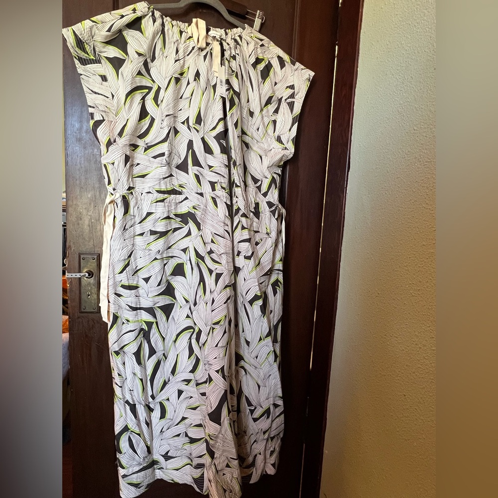 XXL Banana Republic Cotton Poplin Tie-Waist Dress NWT leaf print - Picture 2 of 7